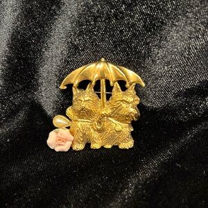 Vintage Gold Tone Scottie Dog Umbrella Brooch/Pin